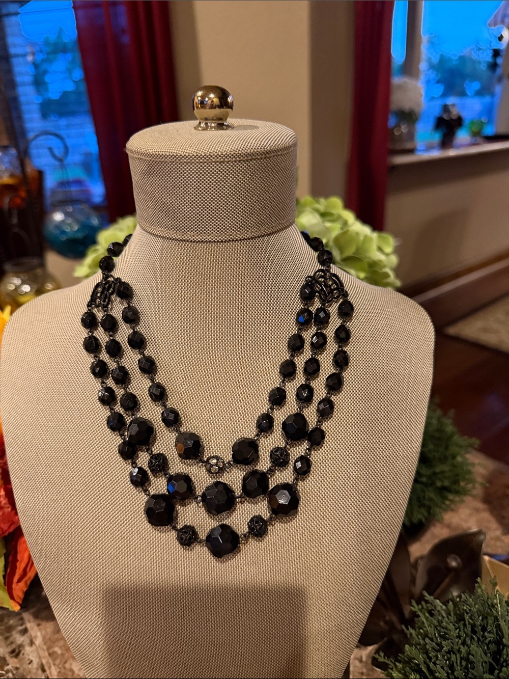 Elegant Black Multi-Strand Faceted Bead Necklace